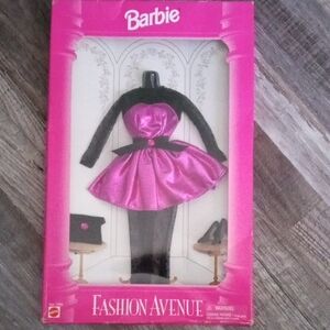 Barbie Fashion Avenue Pink Satin Dress. Includes Tights, Purse & Shoes.